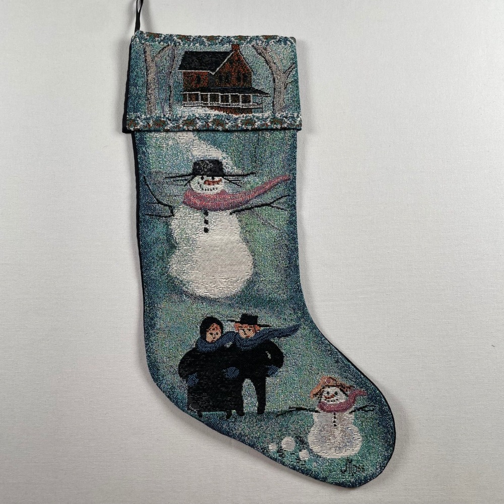 P Buckley Moss Christmas Stocking Tapestry Holiday Decor Amish 1999 Snowman‎ VTG